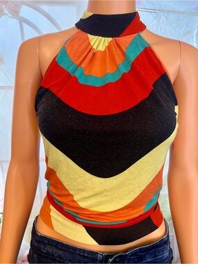 I TOO Colorblock Halter Tank Top - Multi Color